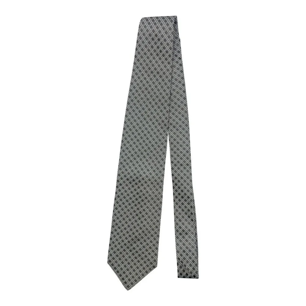 Ermenegildo Zegna 100% Silk Geometric Pattern‎ Men's Necktie Silver
